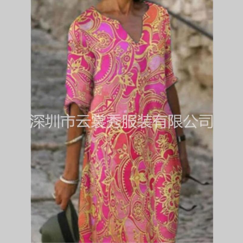 QICED Fashion Summer Spring  1/2 Sleeves V-Neck Casual Dresses