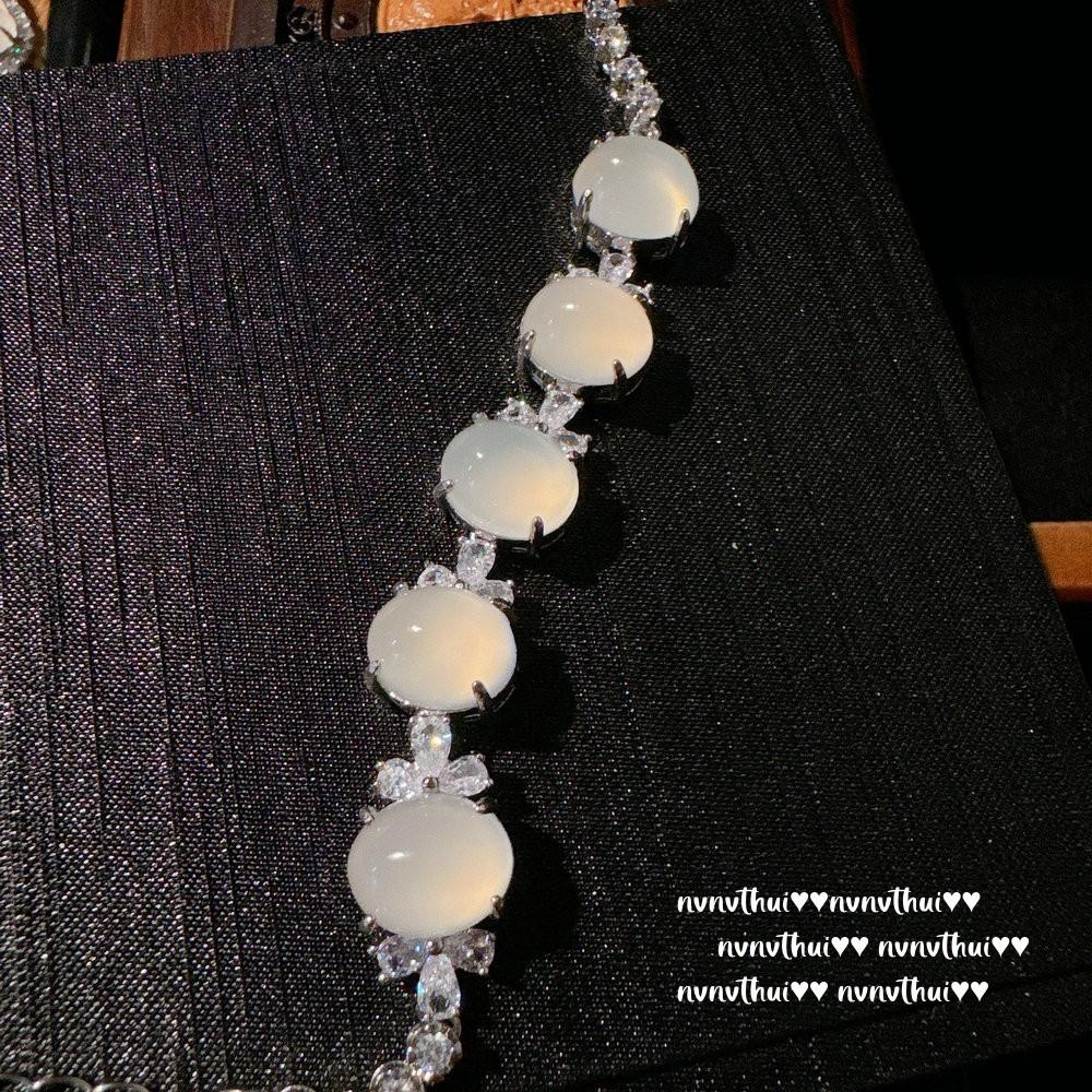 Myanmar Water Foam Jade Sunflower Big Egg Surface Gemstone Bracelet, New Chinese Style, White Chalcedony Agate Flower Zircon Bracelet.
