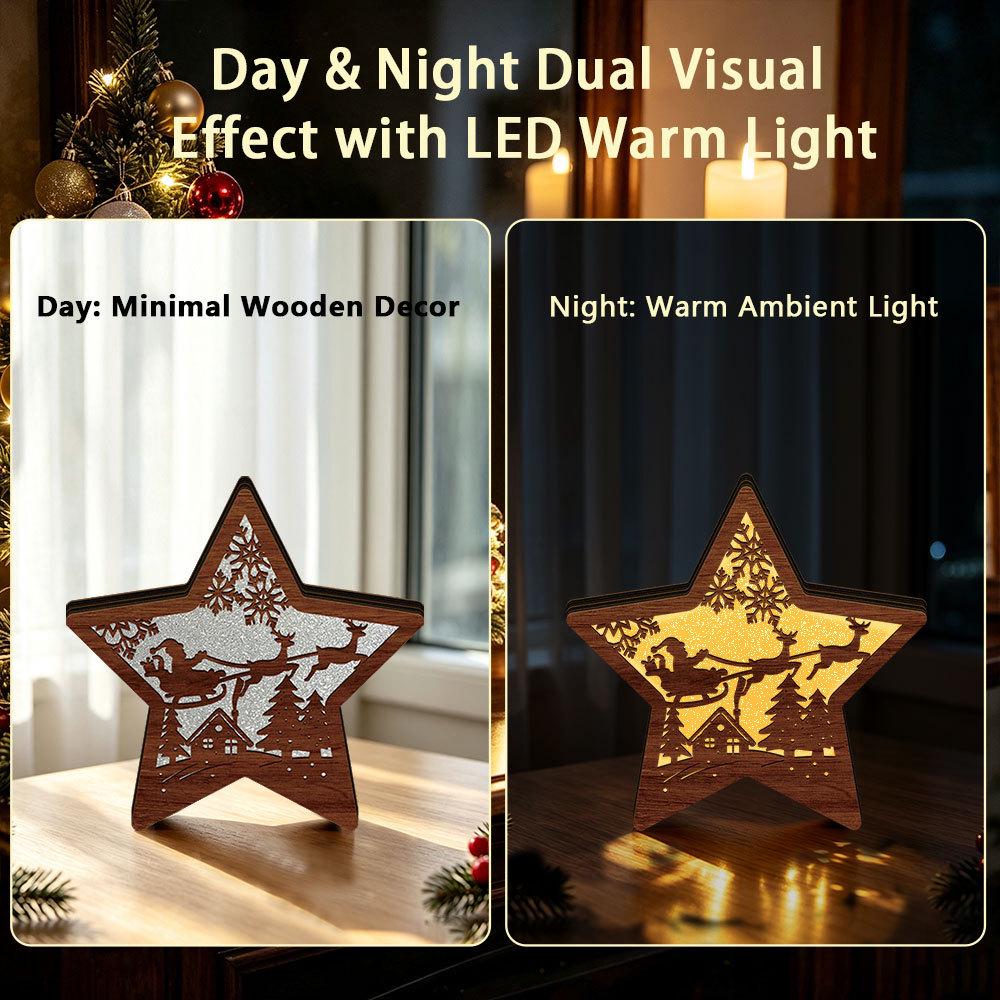 MZ1235 LED Glowing Wooden Christmas Tree Ornament