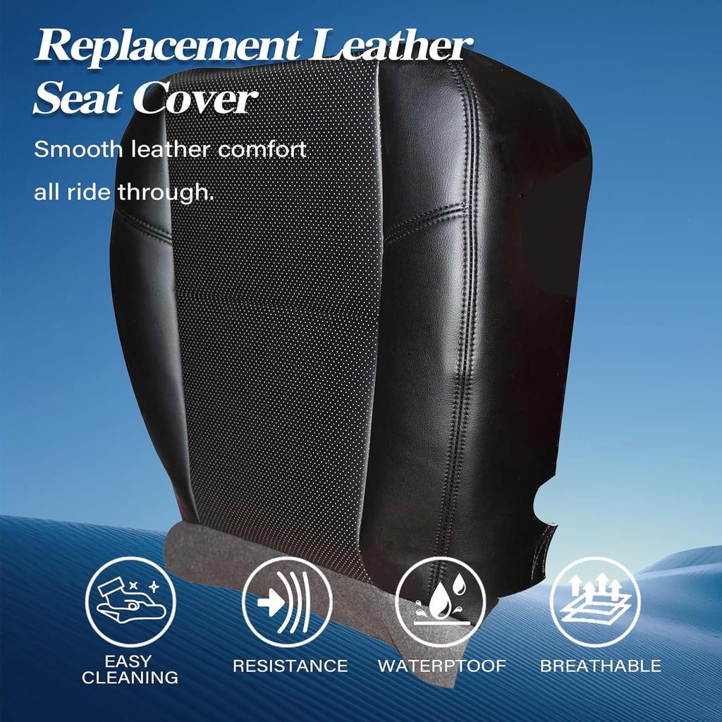 GXARTS Front Driver Or Passenger Side Bottom Replacement Perforated Leather Seat Cover Black Compatible with Cadillac Escalade Escalade ESV Escalade