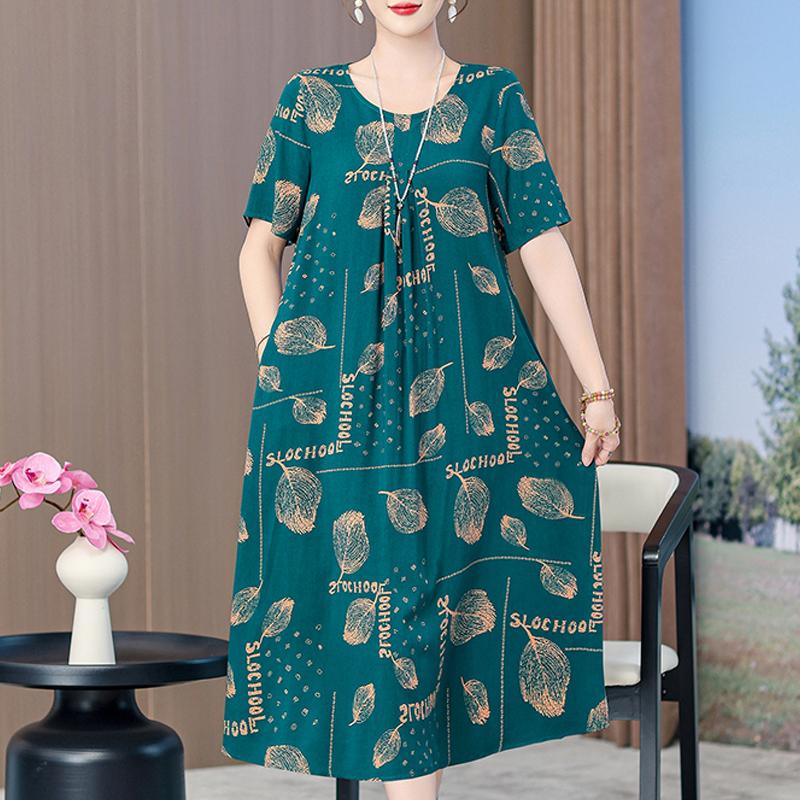 Summer Elegant Long Dresses for Women Plus Size Loose Short Sleeve Vintage Print Women's Dress