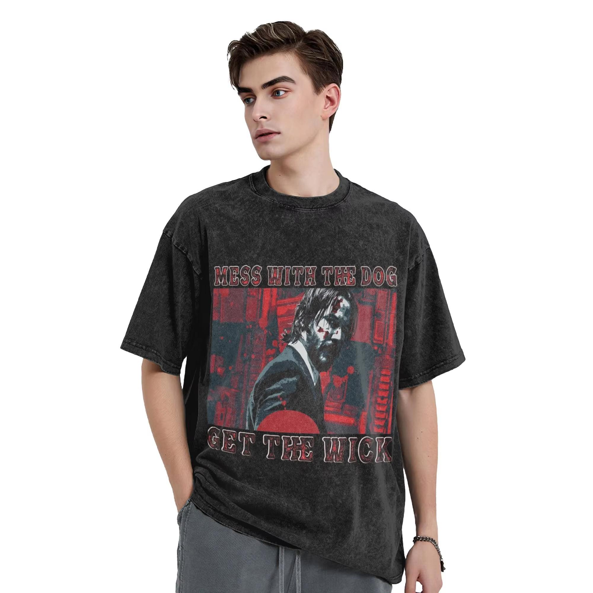 

John Wick man clothing 100%Cotton Washed Tshirt Movies Casual fashion Tee Y2K retro O Neck Streetwear Women Oversized Casual Top S разноцветный