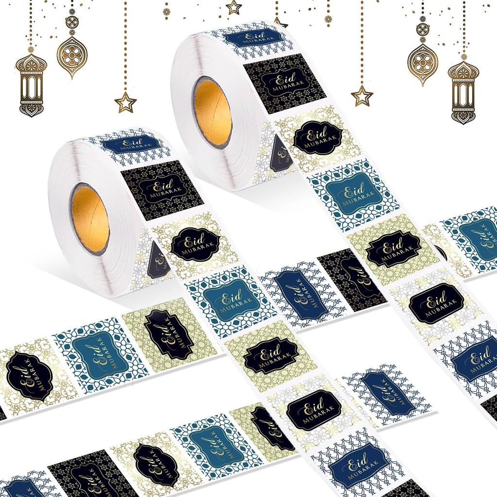 500PCS/1Roll Eid Mubarak Stickers Ramadan Islamic Festival Labels for Gift Wrapping Envelope Sealing Party Decorations Supplies