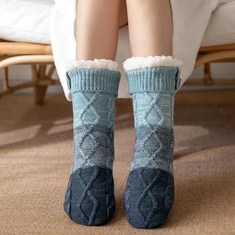 Women Winter Knit Thicken Fleece Lined Indoor Socks Warm Fuzzy Slipper Sock Gift