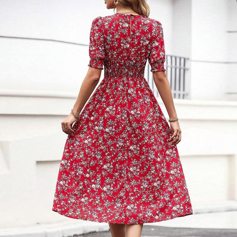 Women Dresses 2025 Summer Short Sleeve O-Neck Print Black Women Dress J887