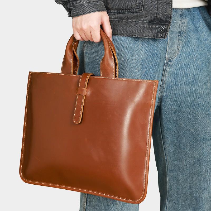 Retro Men s Top Layer Cowhide Business Briefcase One Shoulder Crossbody Commuting Bag Hand-held Casual Horizontal Computer
