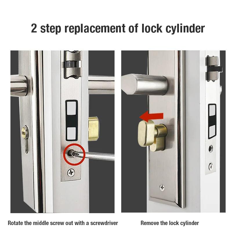 Door Lock Cylinder 70Mm/80Mm/90Mm Security Copper Lock Cylinder Interior Bedroom Living Handle Brass Key Locking 3/4/5 Keys New