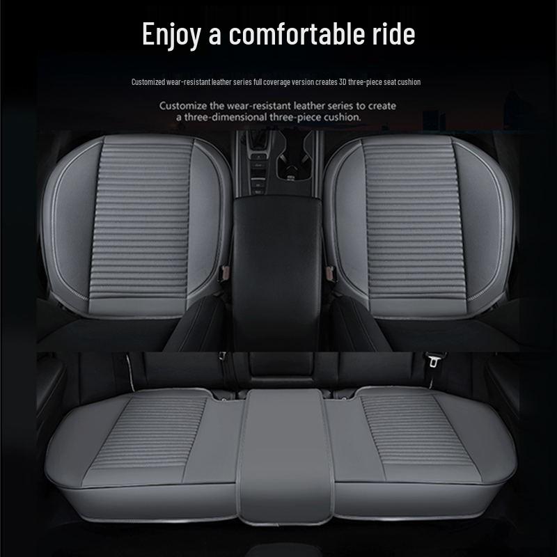 Universal Full Leather Car Seat Cushion Set - Four Seasons Breathable, Three-Piece, Cool and Durable