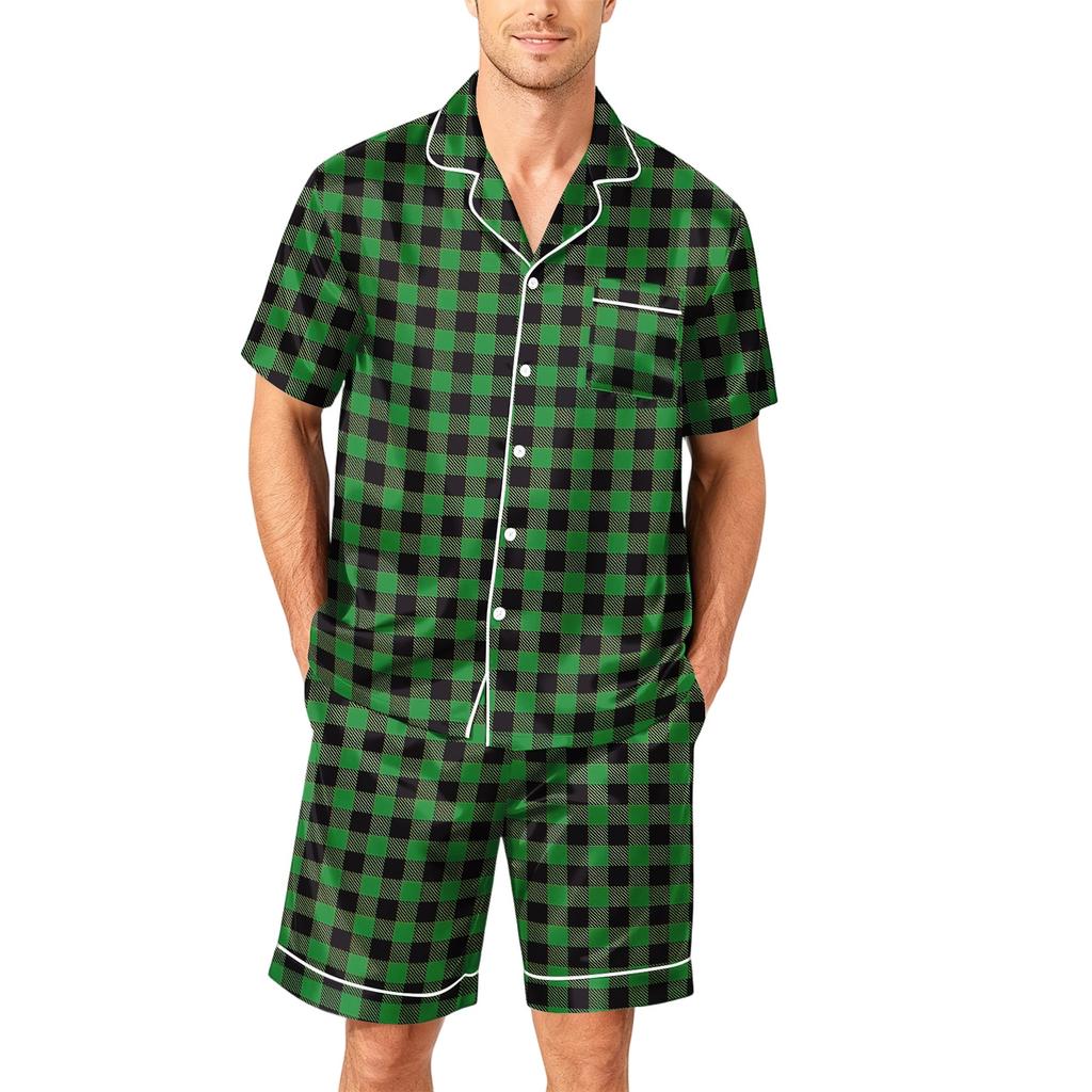 Men's Short Sleeve Button Down Pajama Set with Shorts Soft Lightweight Casual Sleepwear Lounge Set Available In Sizes S To XXXXL