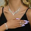 4PC Women's Fashion Geometric Necklace Earrings Bracelet Zircon Set Simple Light Luxury Style High End Zircon Set