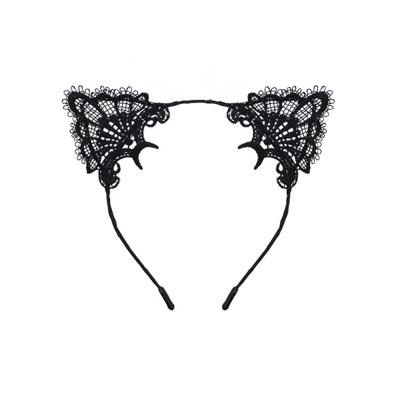 Halloween Masquerade Lace Eye Mask & Cat Ear Headband Set