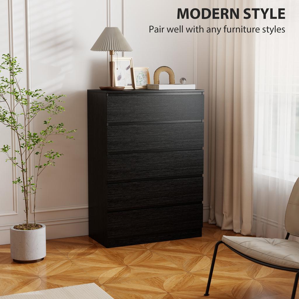 Chest Of Drawers 5 Drawer Dresser Modern Storage Cabinet With 5 Drawers For Bedroom Living Room Black