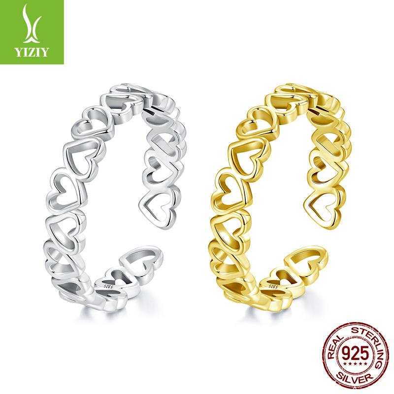 Love Ring Personality Trend S925 Sterling Silver Exquisite And Simple Full Row Hollow Love Open Ring