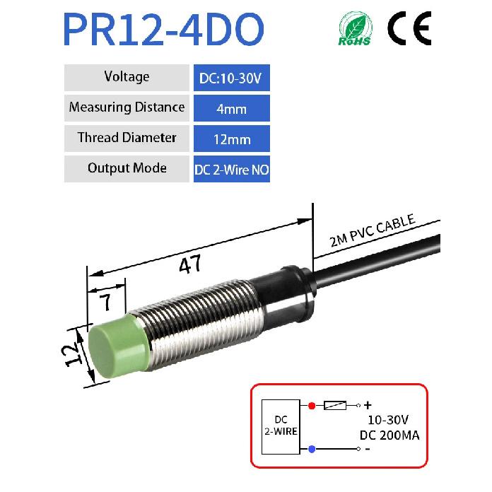 GTRIC PR12 Inductive Proximity Sensor PR12-4DN PR12-4DP M12 Short Type Proximity Switch 4MM Non-Flush 10-30V DC NPN PNP 2M Cable