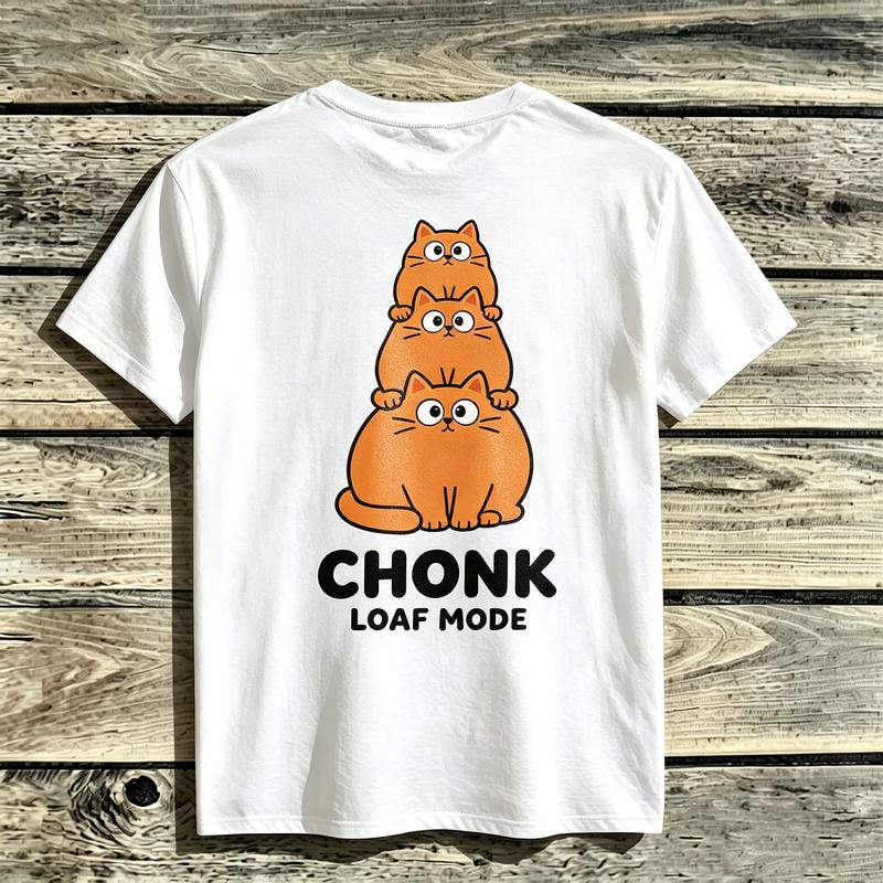 2026 New Unisex Cute Chonk Cat Stack Loaf Mode Orange Cats Graphic Short Sleeve Tee Cotton Vintage Casual Summer Top Pet Fans