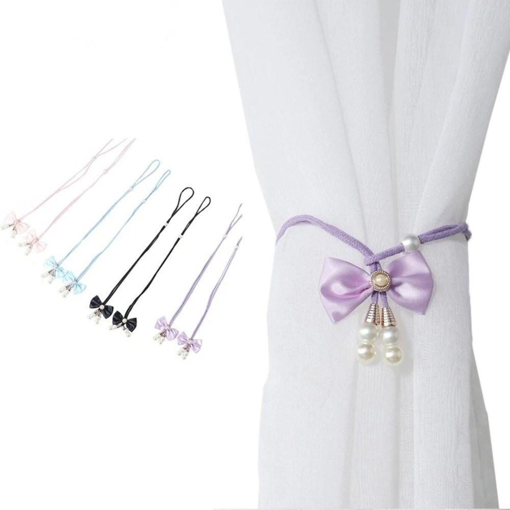 2 PCS Creative Adjustable Bowknot Curtain Straps Elegant Beautifully Curtain Tieback Pearl Bow Curtain Buckle Living Room