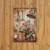 Retro Iron Rose Watering Can Metal Poster, Wall Art for Home Garden Garage