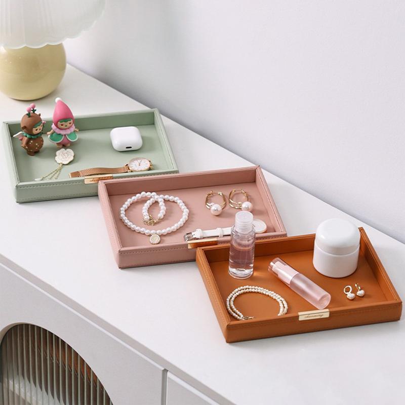 Leather Tray Desk Tray Multifunctional Bedside Organizers Table Jewelry Watch Holder for Changes Key Phone Glasses Home Decor