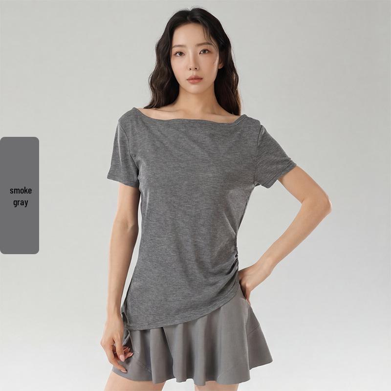 2026 Summer Lyocell Off-Shoulder Slimming Short-Sleeve Women's T-Shirt - Elegant & Versatile