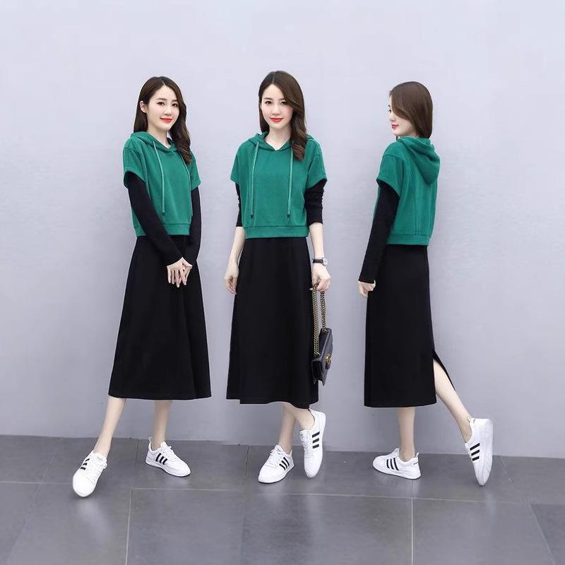 

Весна и Осень 2024 Корейский Повседневный Облегающий Комплект Платья из Двух Предметов L