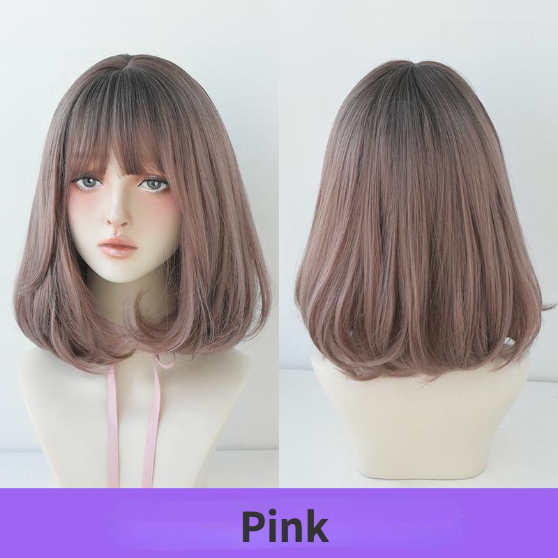 Brown Blond Pink Black Straight Shoulder Length Synthetic Wigs with Bangs for Women Daily Party Cosplay Wig Heat Resistant Fiber