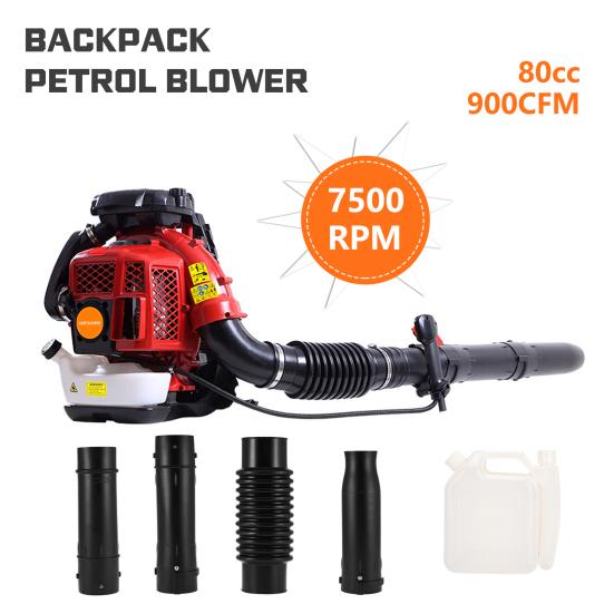 2-Stroke Engine 900CFM Air Volume 2.3L Tank Leaf Blower 80CC Gas Powered Backpack Snow