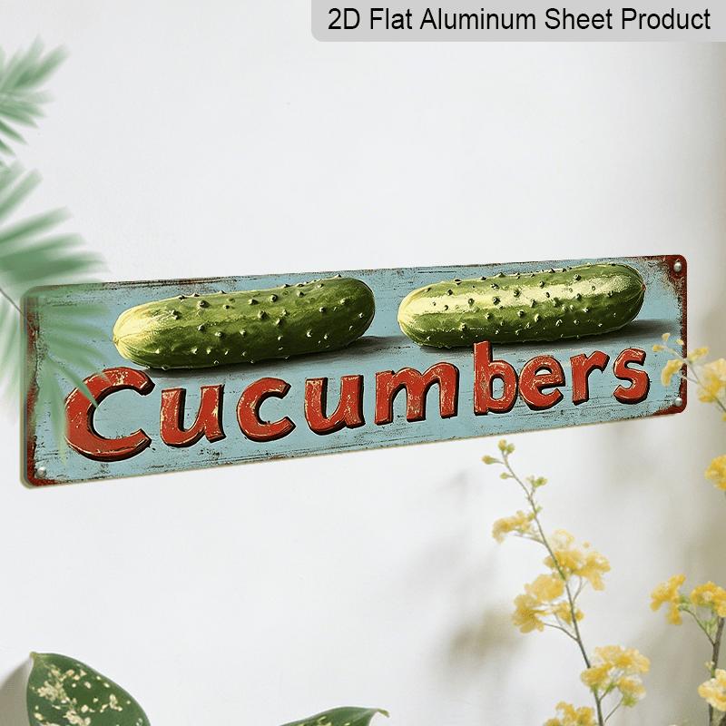 2D Flat, 1pc, 3.94 X 15.74 Inches Aluminum Decorative Sign - Retro Cucumbers Metal Sign - Vintage Pickle-Themed Wall Decor with Cucumber Art