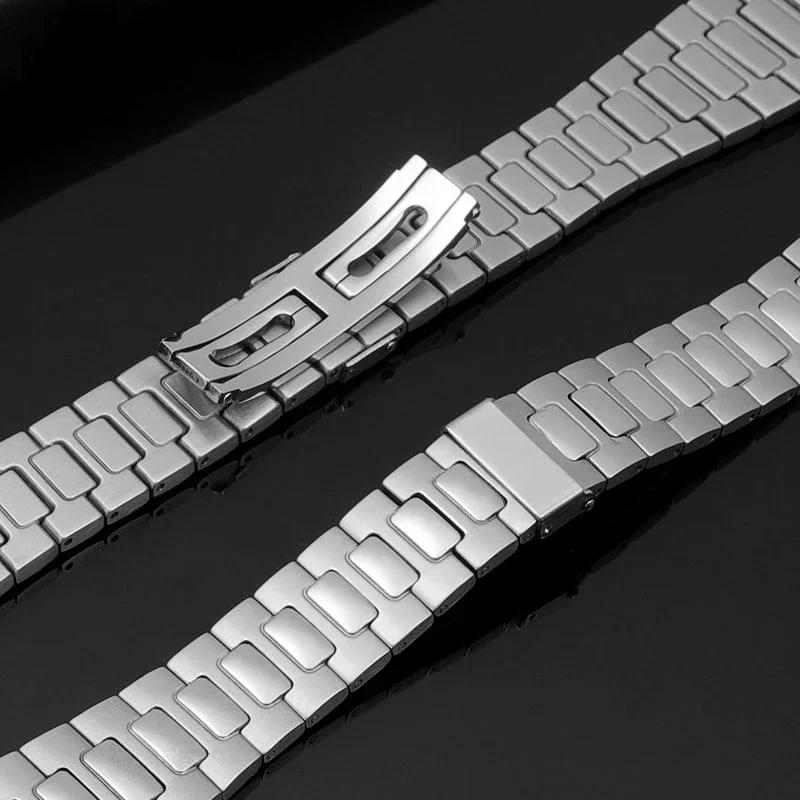 Convex Silver Stainless Steel Watchband 25x13mm Solid Links Bracelet Fit For Patek Philipp Nautilus 5711 5726 Watch Strap