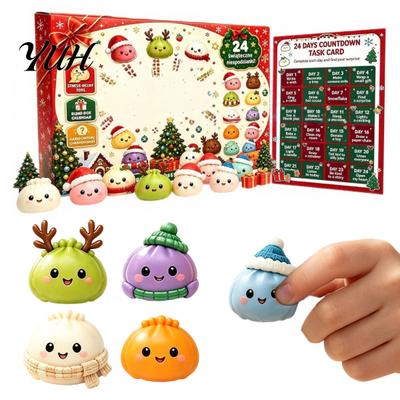 Educational Sensory Toy 24 Day Christmas Countdown Calendar, Soft TPR Bun Squeeze Dumpling Character Collection Set for Stress Relief, Festive Holiday