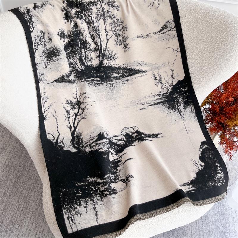Luxury Winter Scarf for Women Warm Pashmina Shawl Thick Cashmere Blanket Chunky Stoles Lady Elegant Poncho Chinese Style Bufanda