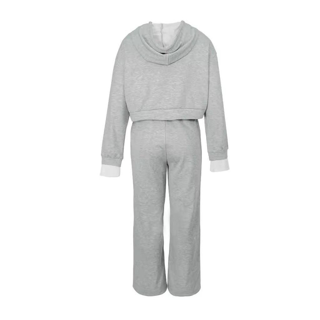 Elegant Women's Set Fall Winter Casual Y2k Hooded Sweatshirt Sports Wide Leg Pants Two-piece Suit for Female Streetwear
