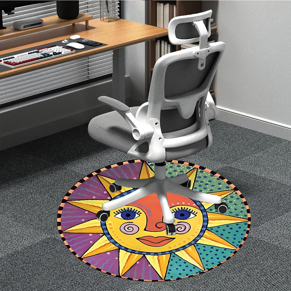 1pc Sun Mandala Carpet, Round Non Slip Durable Large Size Office Carpet, Suitable for Office