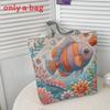 Cartoon Canvas Tote Bag Large Capacity Embroidered Floral For Casual Travel