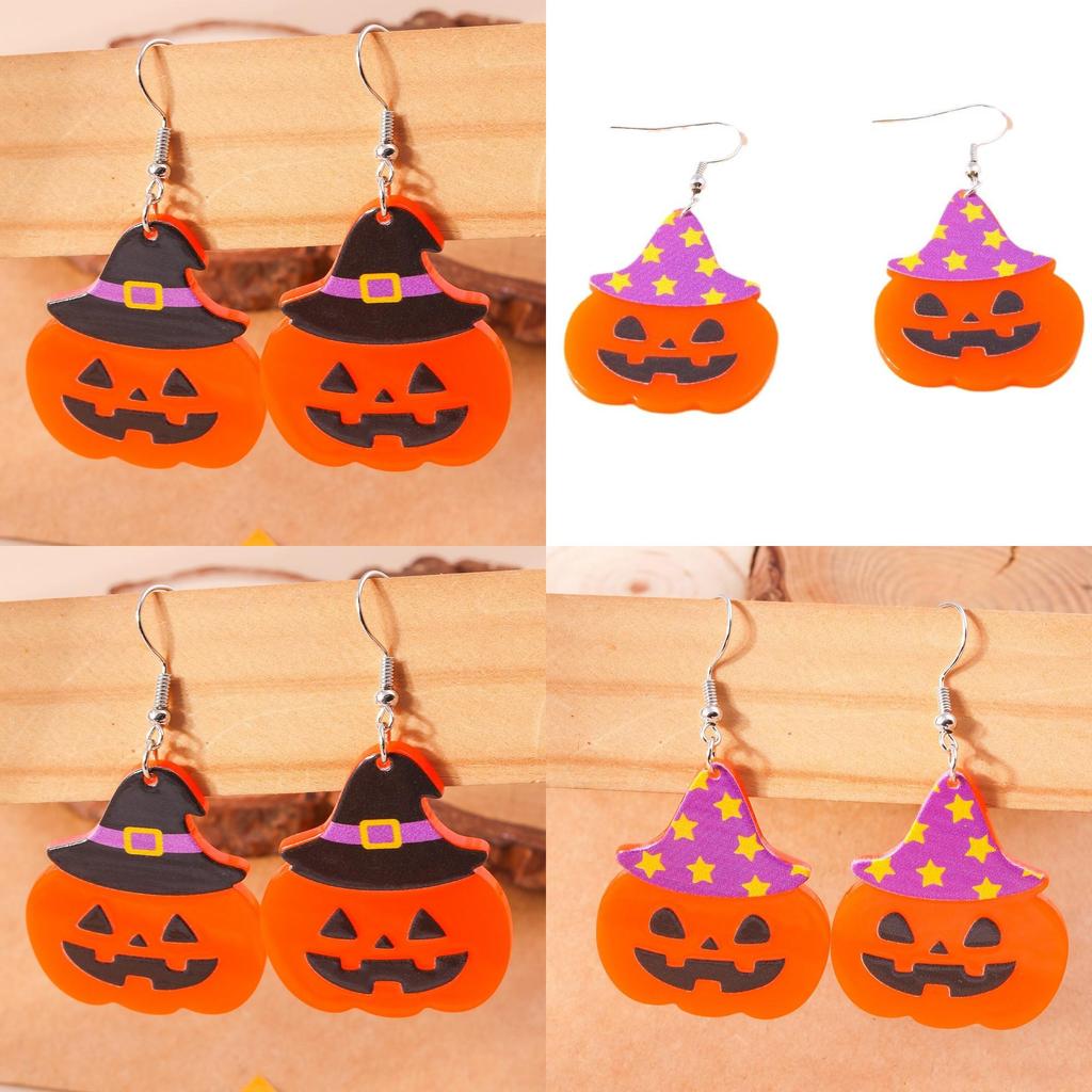 Halloween Themed Hat Pumpkin Pattern Women Acrylic Earring For Unisex Fashion Accessories