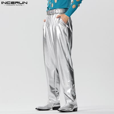 Spring Men's Silver Straight Loose Shining Maxi Trousers