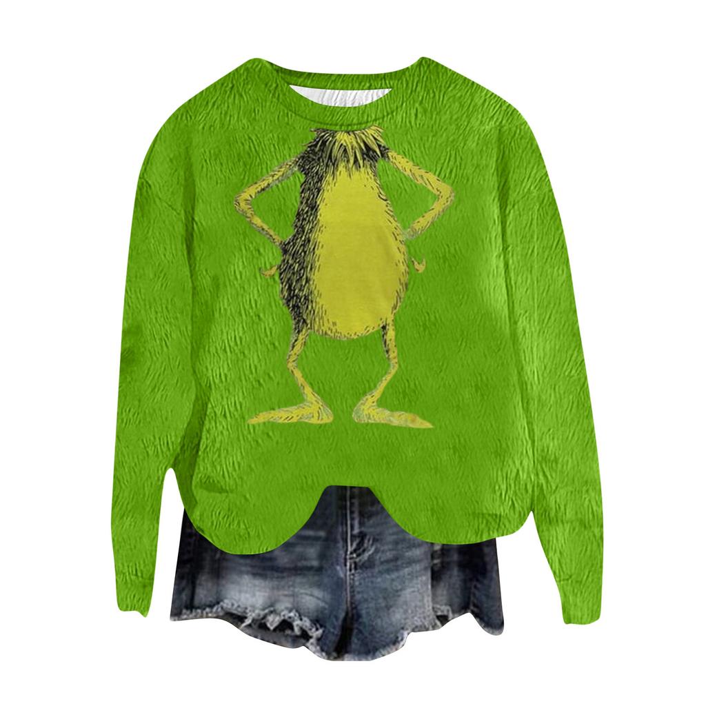 Women's Fashion Round Neck Pullover Top Long Sleeve Tee Christmas Printed Sweatshirt