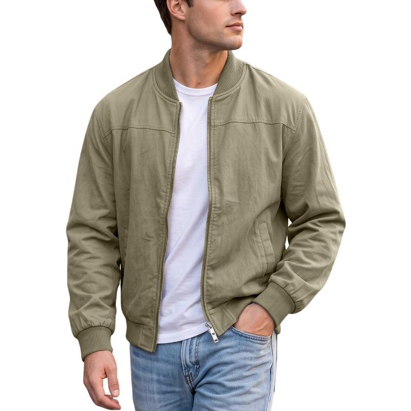 Men S Solid Color Baseball Jacket Zipper Side Pocket Outdoor Sport Coat
