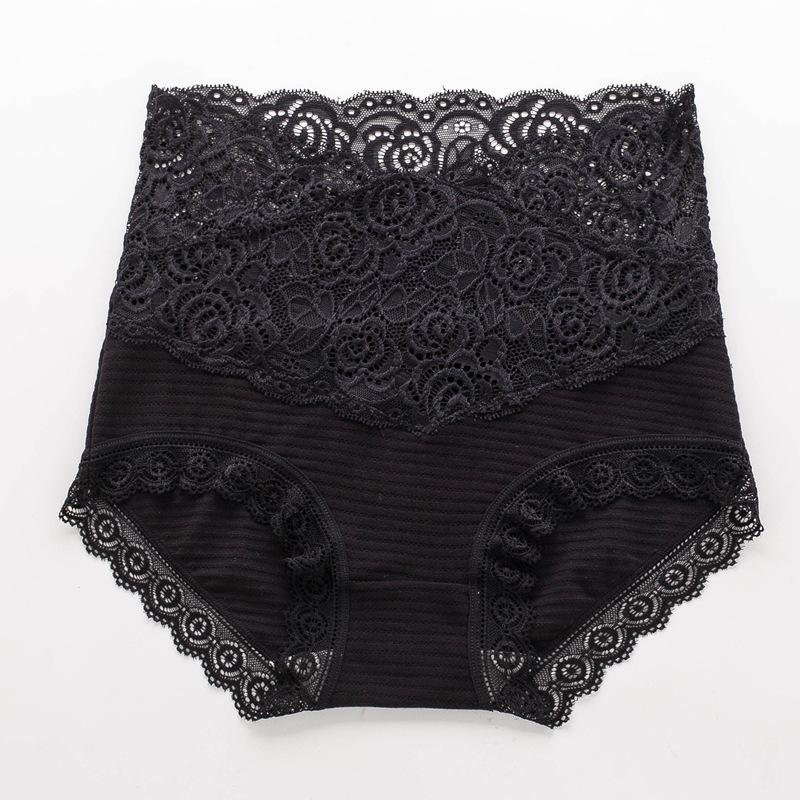 

Сексуальное бесшовное нижнее белье с высокой талией для женщин из чистого хлопка с кружевными краями, утягивающее талию, нижнее белье большого размера XXL чёрный