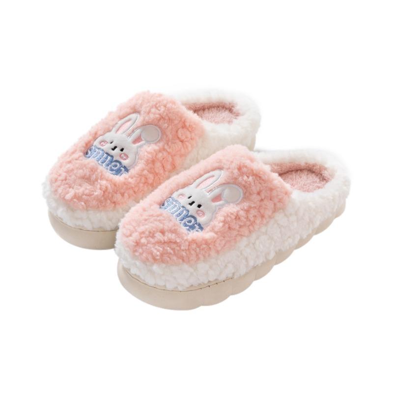 Cartoon cotton slippers women's autumn and winter indoor home hair slippers warm and lightweight home couple confinement shoes