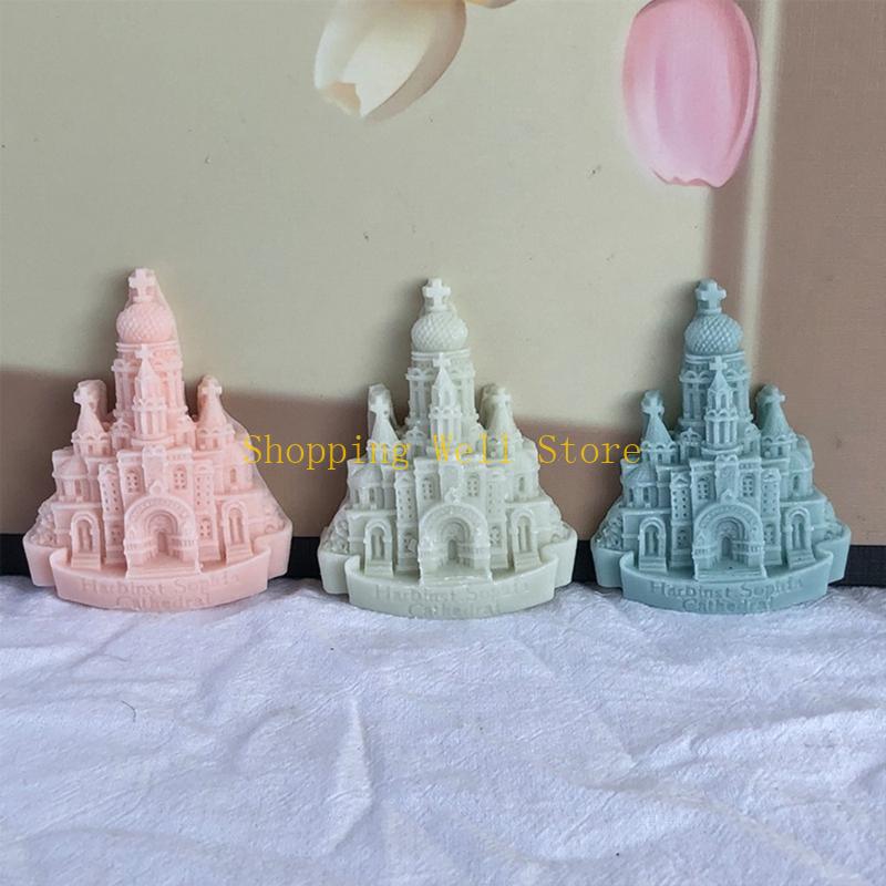 KX4B Castle Resins Mould DIY Soap Molds Church Silicone Molds Home Decorations
