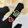 French Vintage Open Ring Kaleidoscope Paraiba Heart Shaped Sand Ruby Luxury Womens Ring