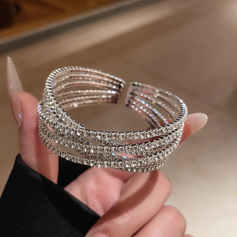 Geometric Cross Open Bracelet Silver Copper Fashion Jewelry For Stylish Office Wear