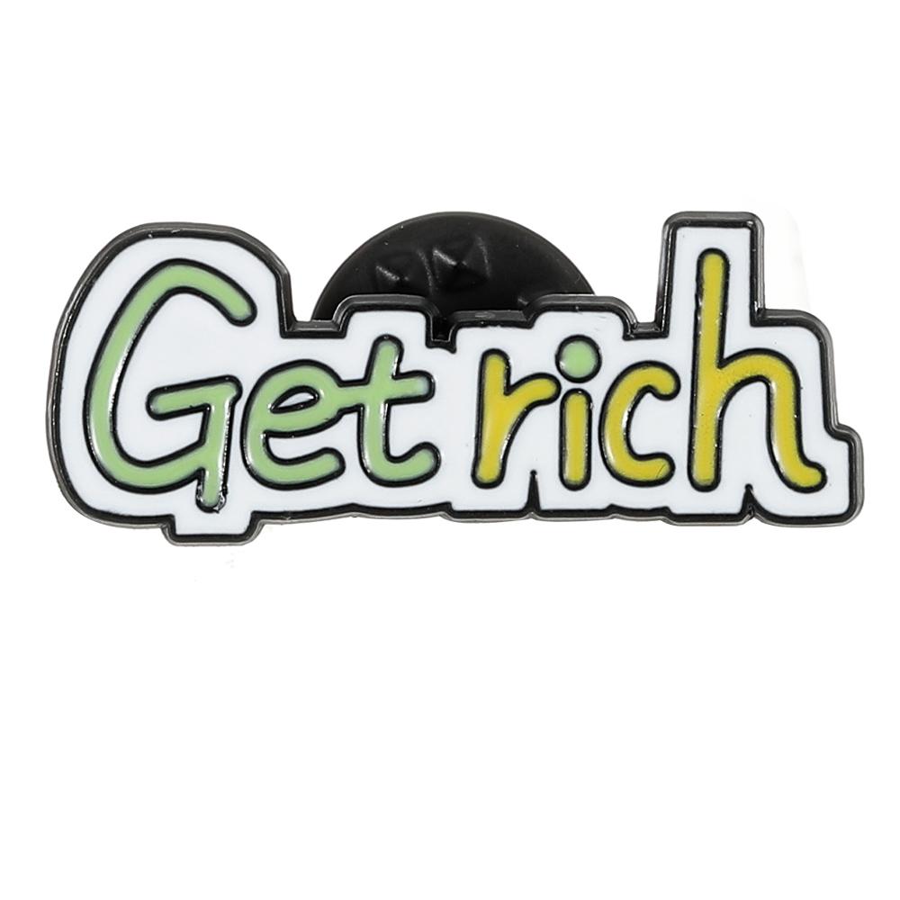 Funny Letter Get Rich Enamel Brooches Wealth Metal Pins Best Wishes Business Badge