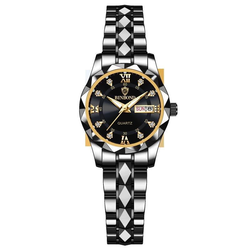 

New Genuine Men s Watch Calendar Week Luminous Waterproof Men s Watch Fashion Rhombus Mirror Watch Quartz