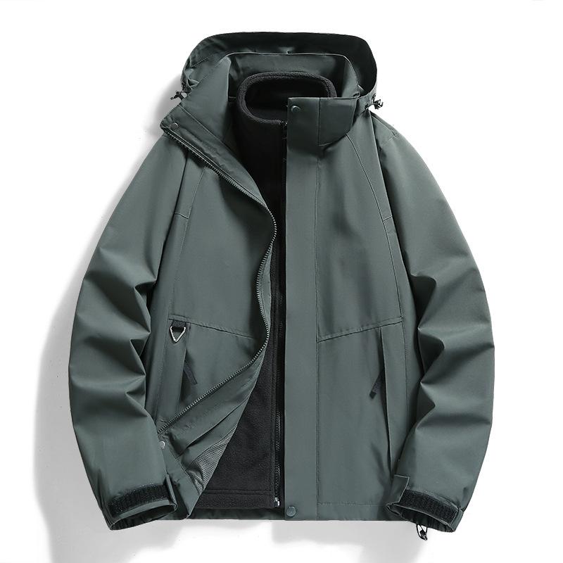 Autumn and Winter New Outdoor Couple Jacket Two-piece Set Cold-proof Three-in-one Mountaineering Clothing Trendy Workwear Hooded Jacket