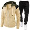 Men's Autumn and Winter Color Matching Hooded Sweatshirt Sweatpants Plus Velvet Casual Sports Suit