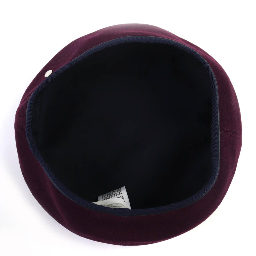 Excellent HERMES Beret Santreno Leather with Serie Buttons Wine-red Cashmere Women 58 Used