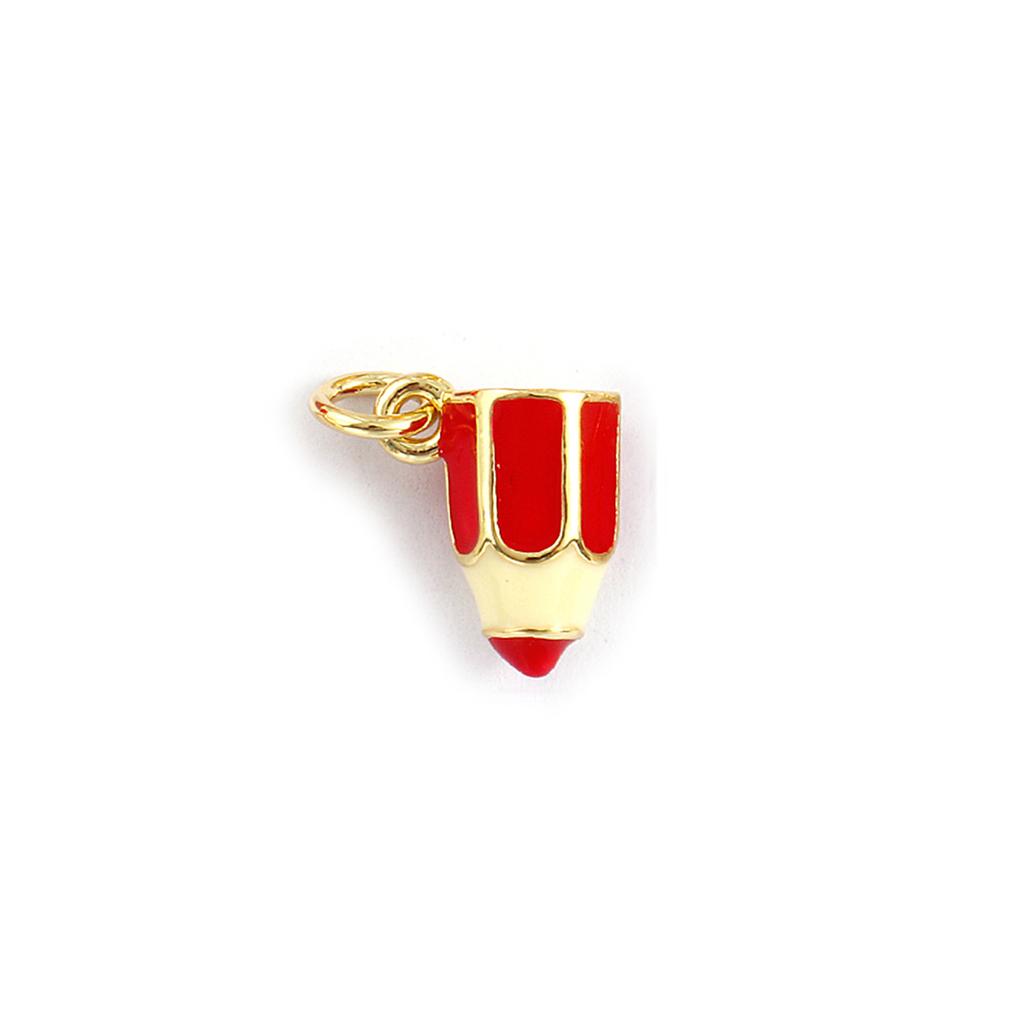 Doreen Box 1PC Brass Charms 18K Gold Plated Enamel 3D Pencil Pendants for DIY Necklace Jewelry Making 15mm x 9mm