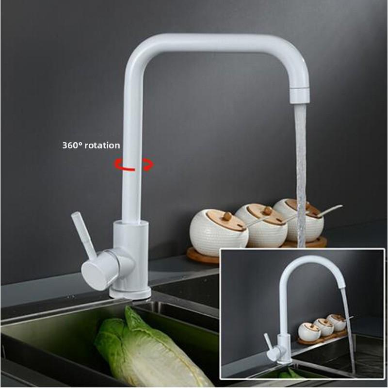 Oatmeal White Kitchen Swivel Faucet Stainless Steel Vegetable-Washing Basin Modern Minimalist Countertop Sink Hot-Cold Tap Large