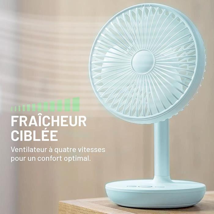 Ventilateur de Table Portable Bleu Claire 2400 mAh de Bureau - E.F.CONNECTION - 4 Vitesse - Batterie à USB